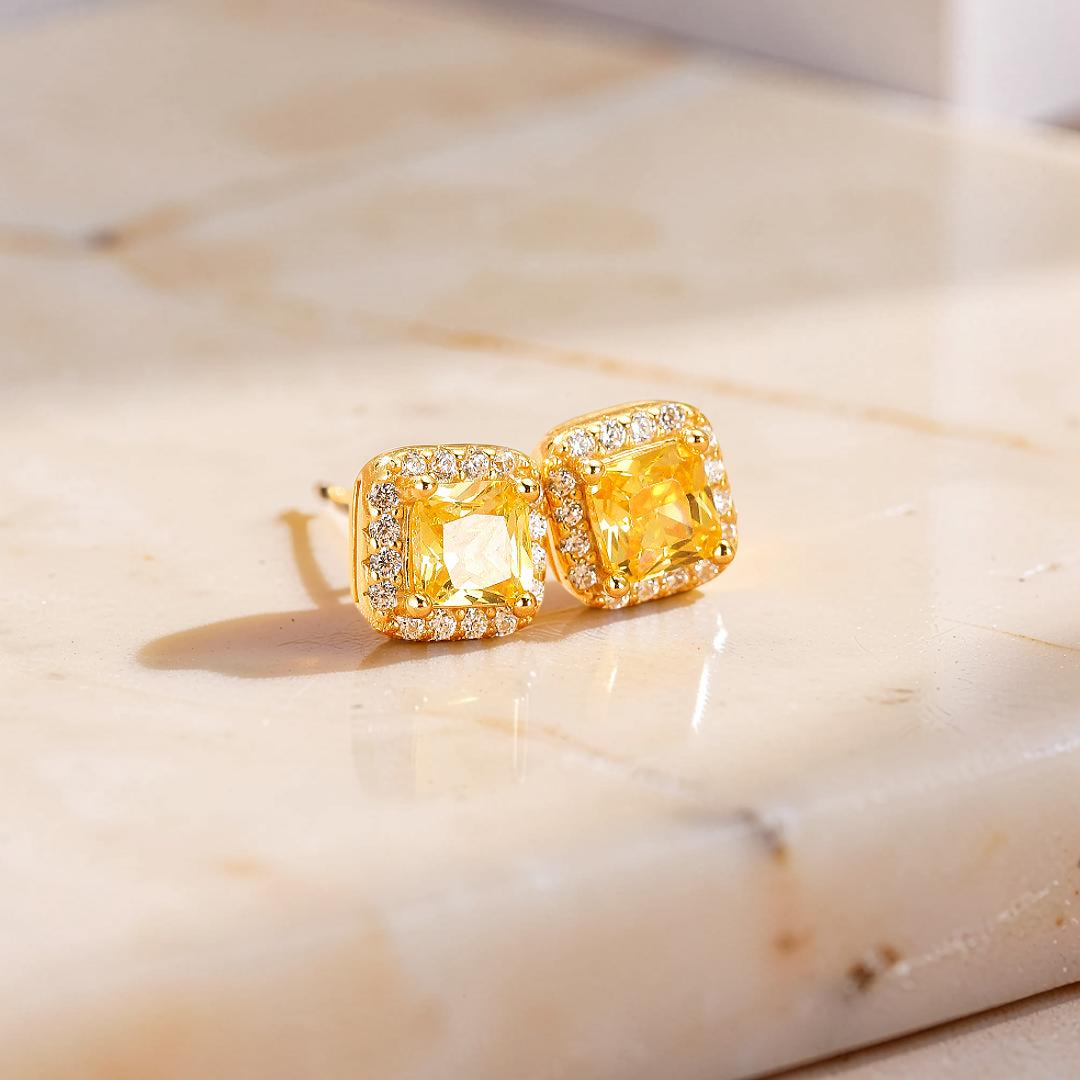 Boucles d’Oreilles Citrine – Éclat Carré, Argent