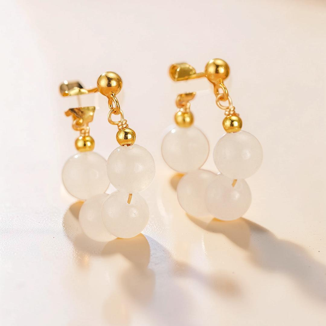 Boucles d’Oreilles Créoles Jade – Sérénité Courbée, Argent