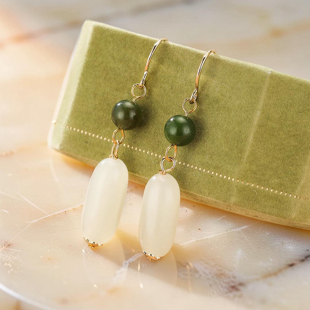 Boucles d’Oreilles Pendantes Jade – Harmonie Bicolore