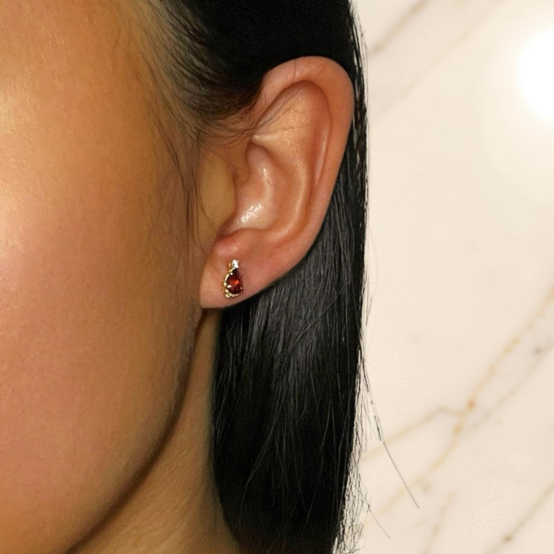 Boucles d’oreilles Grenat – Goutte de Feu, Argent Plaqué Or