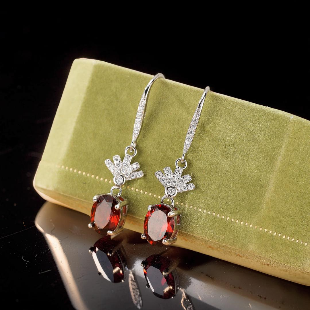 Boucles d’oreilles Grenat – Rayonnement Royal, Argent