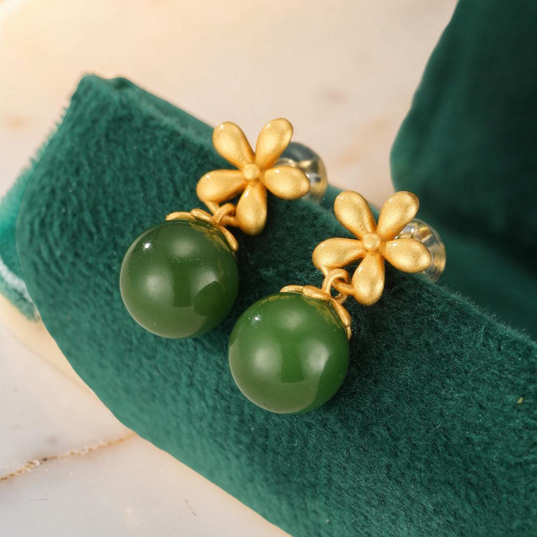 Boucles d’Oreilles Jade – Charme Vertueux, Argent Plaqué Or