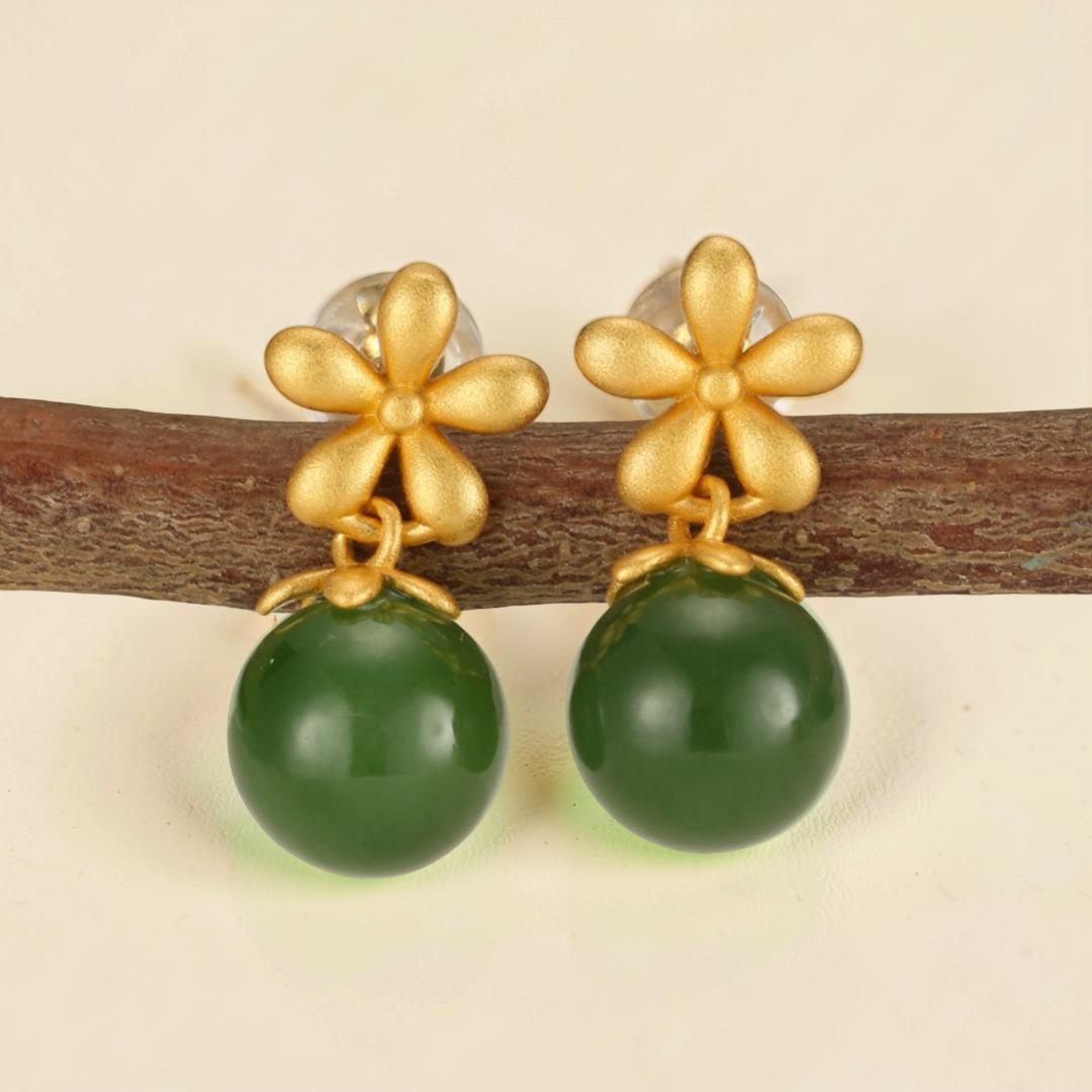 Boucles d’Oreilles Jade – Charme Vertueux, Argent Plaqué Or