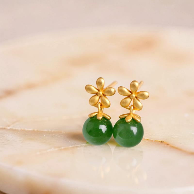 Boucles d’Oreilles Jade – Charme Vertueux, Argent Plaqué Or