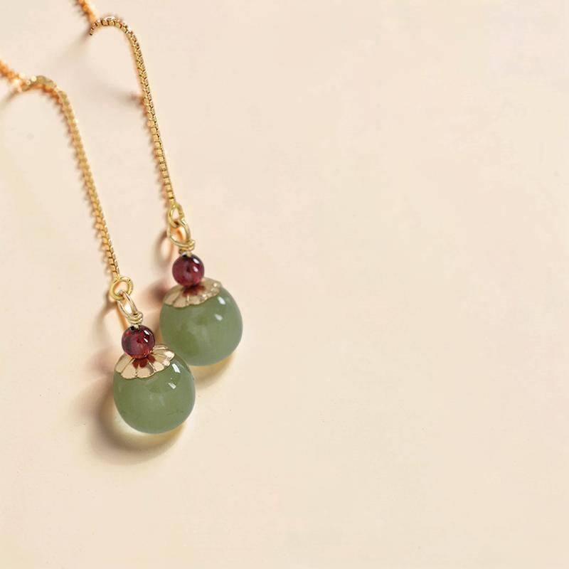 Boucles d’Oreilles Jade et Agate – Fruit, Argent Plaqué Or