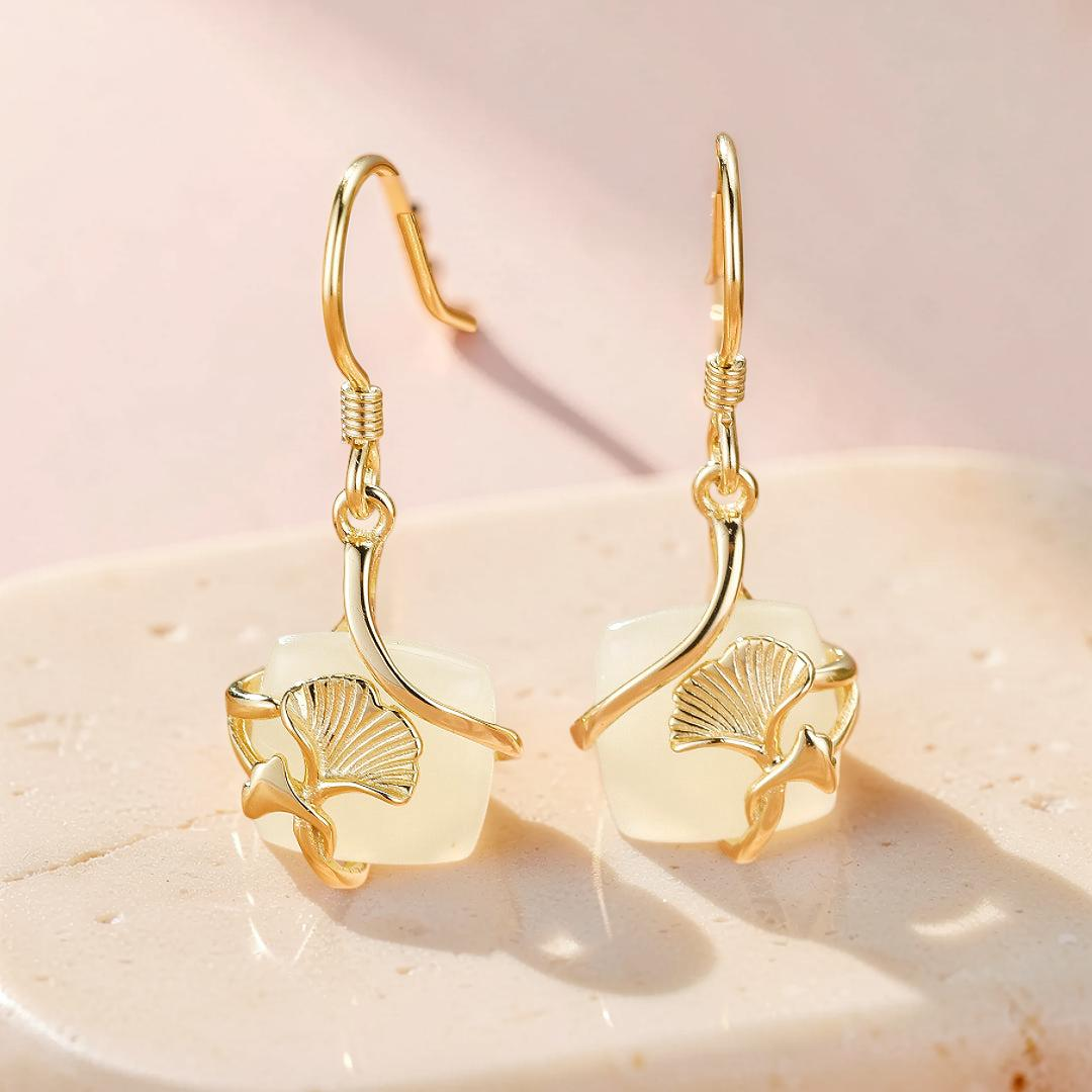 Boucles d'Oreilles Jade – Éveil du Cœur, Argent Plaqué Or