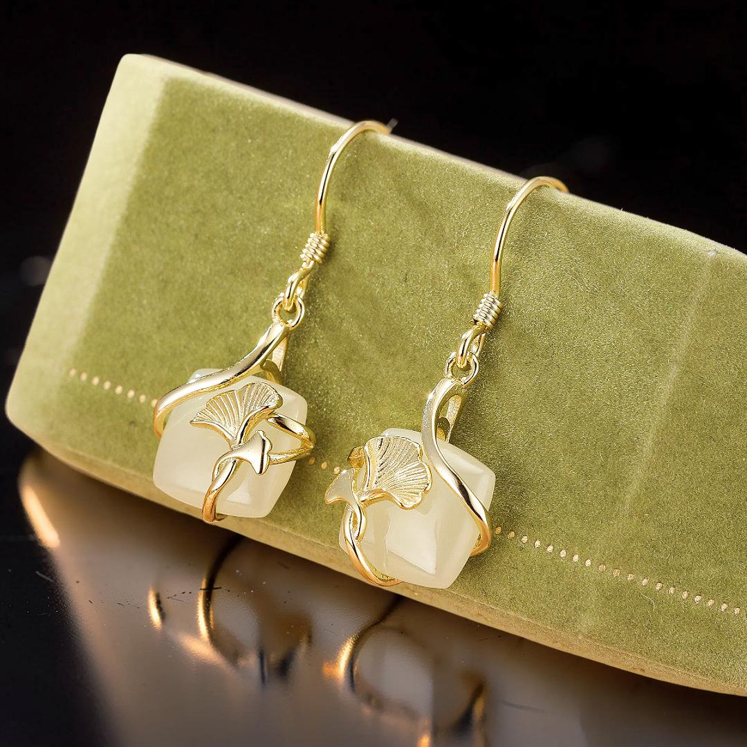 Boucles d'Oreilles Jade – Éveil du Cœur, Argent Plaqué Or