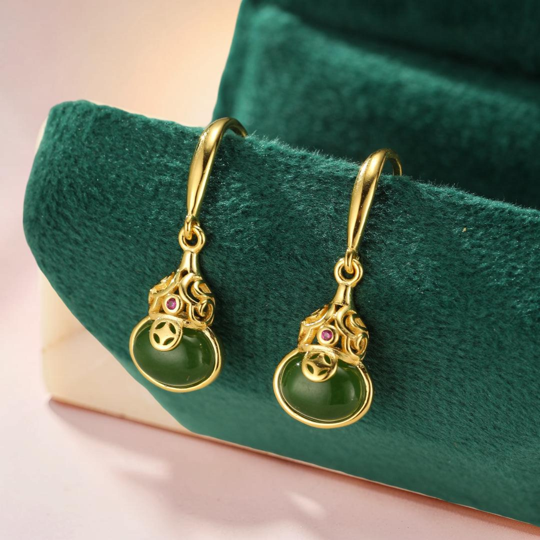 Boucles d’Oreilles Jade – Rayons de Sagesse, Argent Plaqué Or