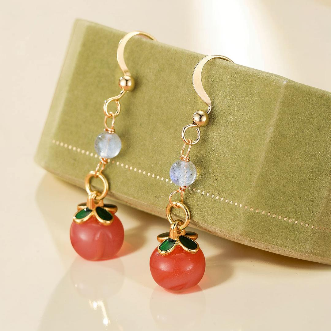 Boucles d’Oreilles Labradorite et Agate Rouge – Douceur Pêche