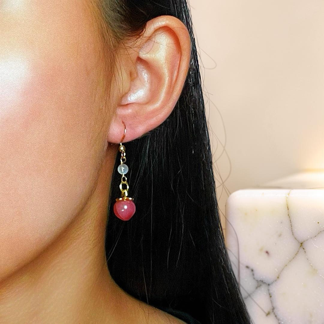 Boucles d’Oreilles Labradorite et Agate Rouge – Douceur Pêche