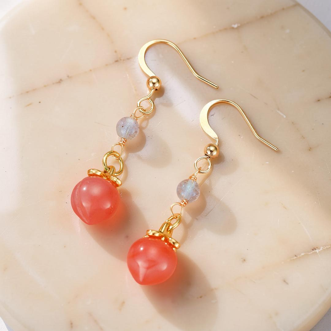 Boucles d’Oreilles Labradorite et Agate Rouge – Douceur Pêche
