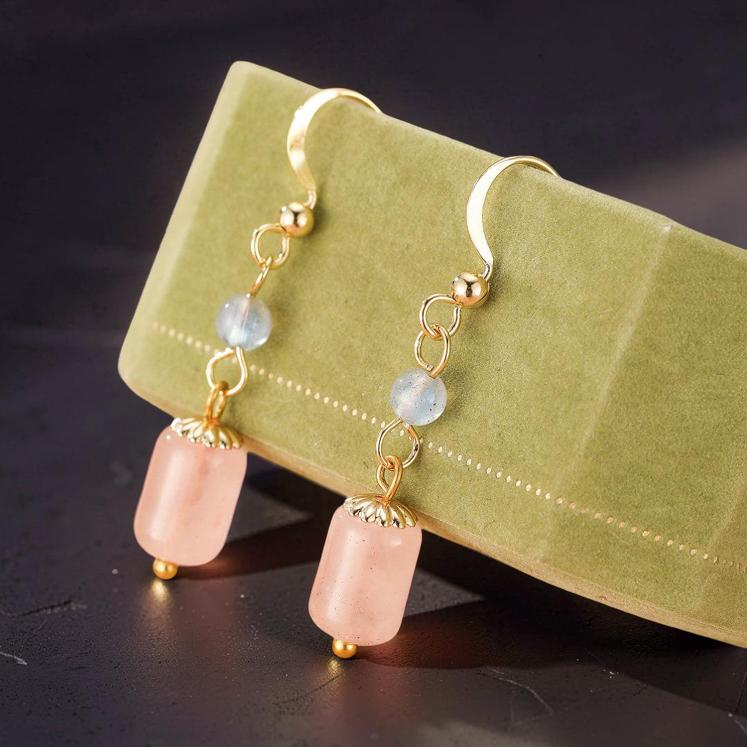 Boucles d’Oreilles Labradorite et Quartz Rose – Douceur d’Éclat