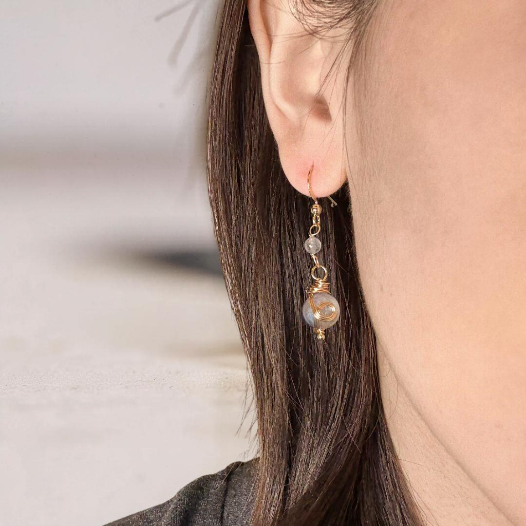 Boucles d'Oreilles Labradorite – Étoile du Soir, Plaqué Or