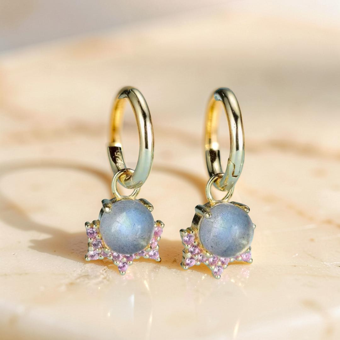 Boucles d’Oreilles Labradorite – Meow, Argent Plaqué Or