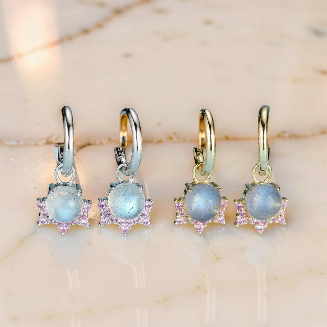 Boucles d’Oreilles Labradorite – Meow, Argent Plaqué Or