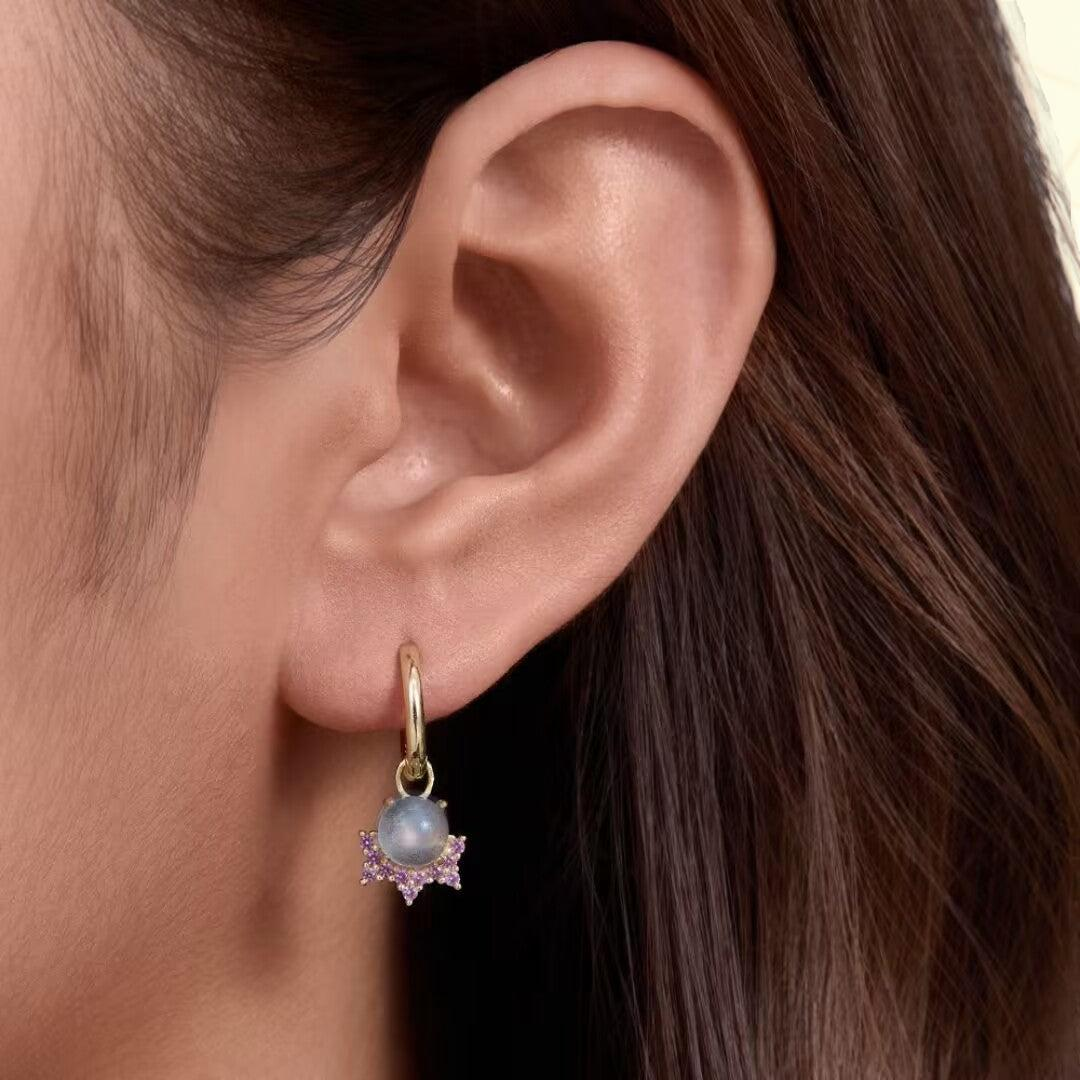 Boucles d’Oreilles Labradorite – Meow, Argent Plaqué Or