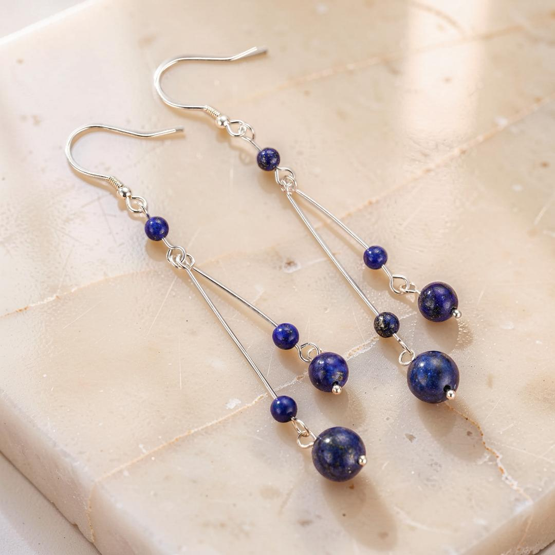 Boucles d’Oreilles Lapis Lazuli – Danse Cosmique, Argent