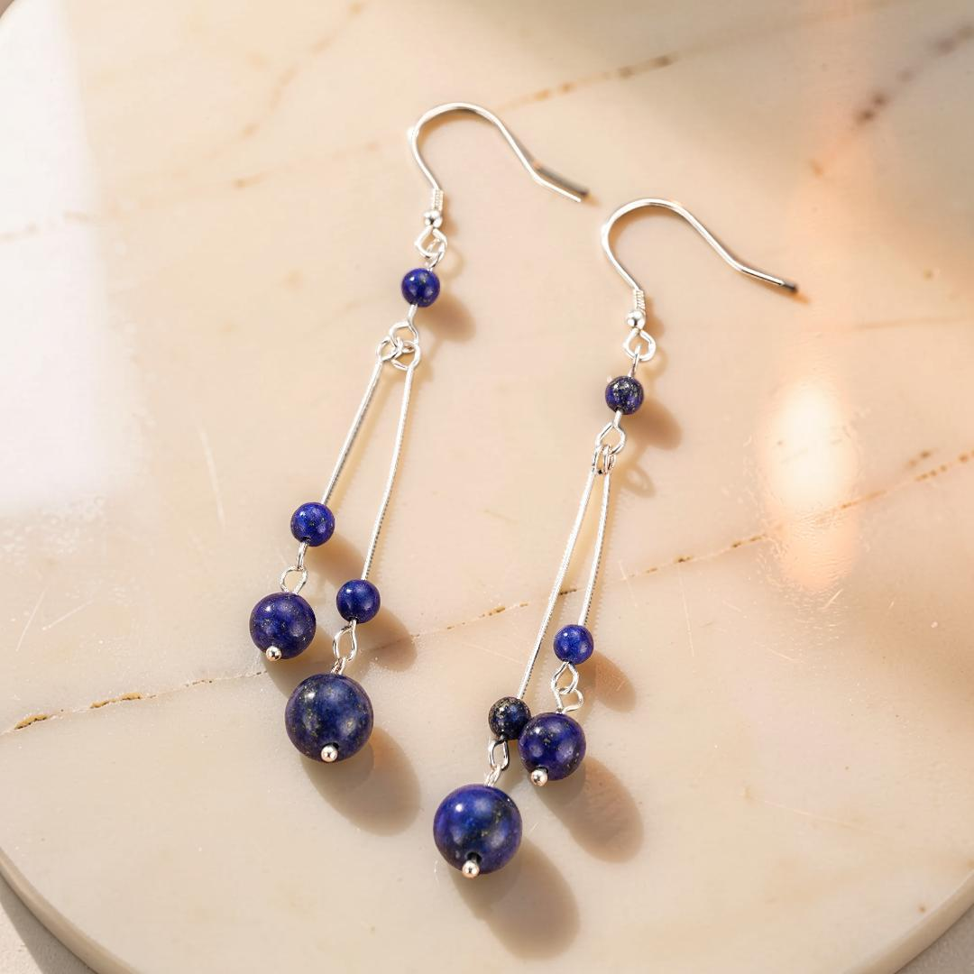Boucles d’Oreilles Lapis Lazuli – Danse Cosmique, Argent