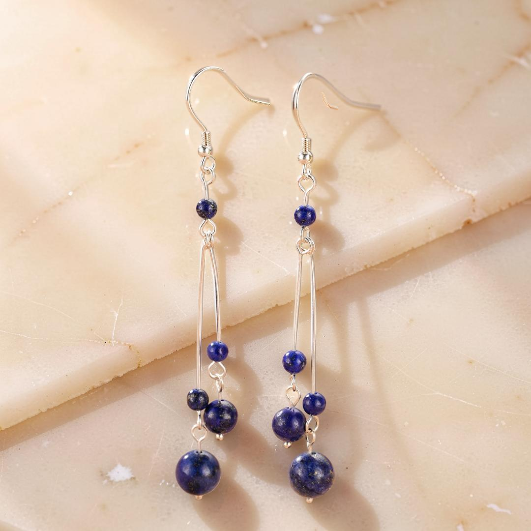 Boucles d’Oreilles Lapis Lazuli – Danse Cosmique, Argent