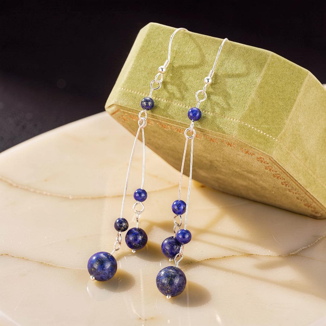Boucles d’Oreilles Lapis Lazuli – Danse Cosmique, Argent