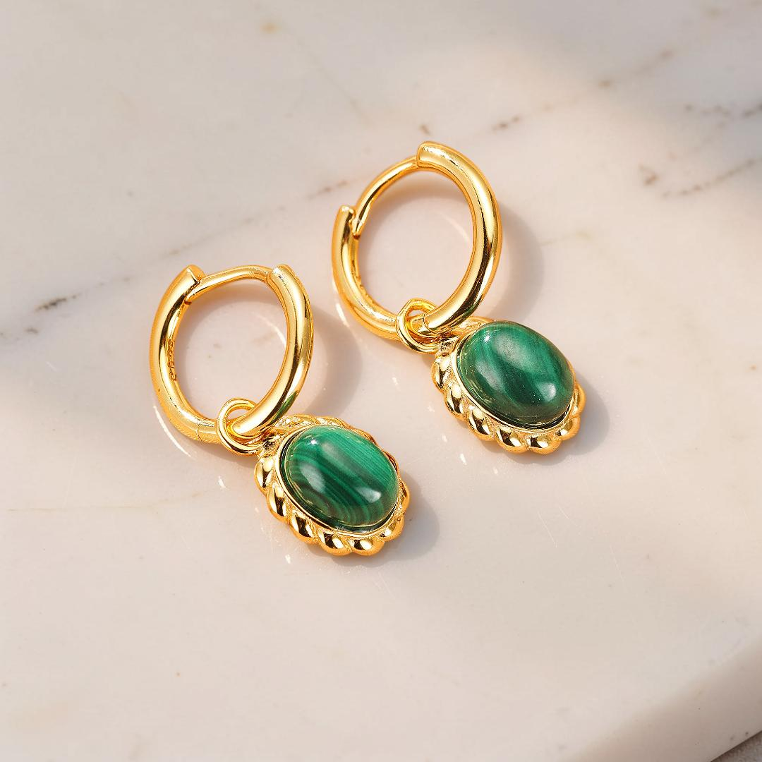 Boucles d’oreilles Malachite – Charme Ovale, Argent