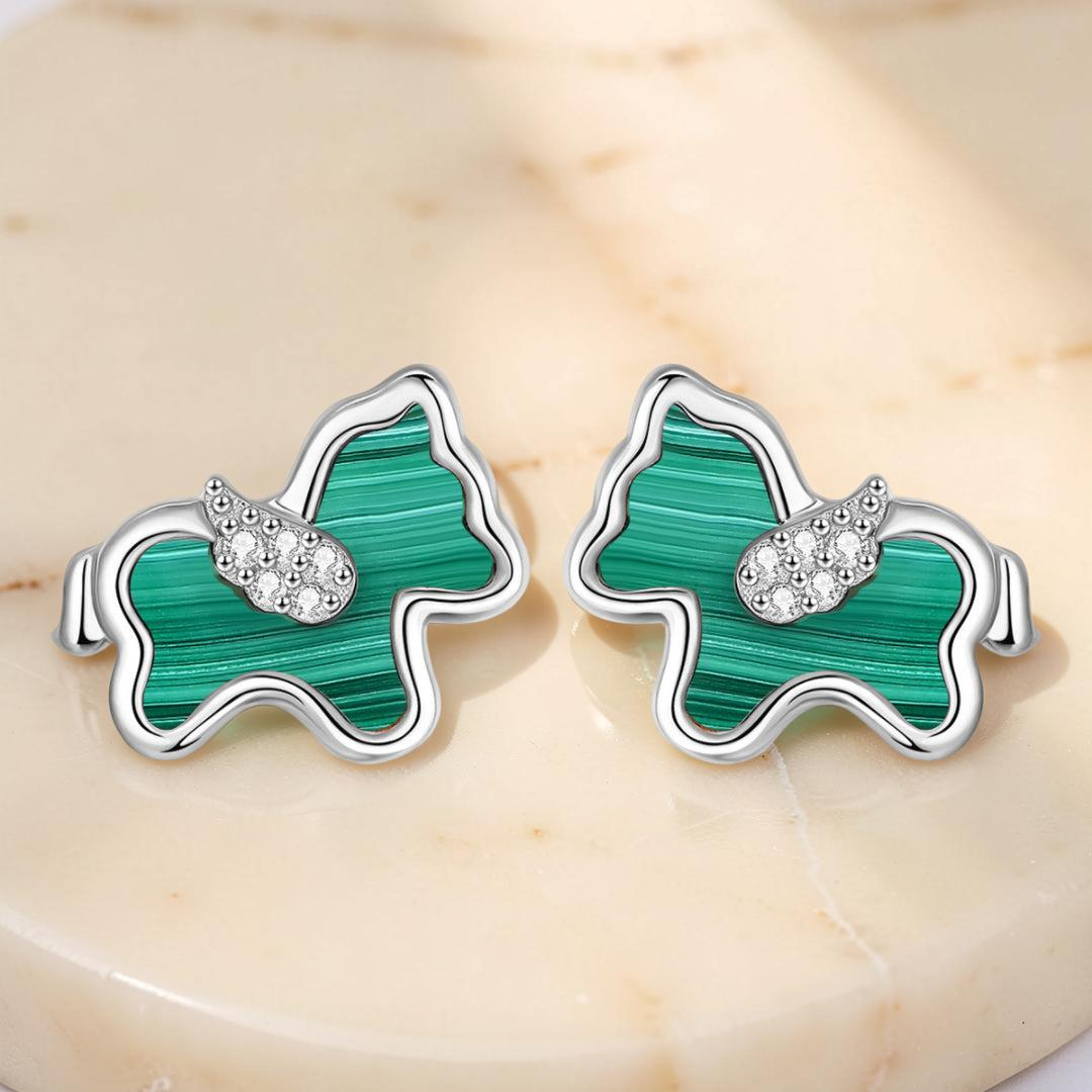 Boucles d'Oreilles Malachite Cheval – Élégance Libre, Argent