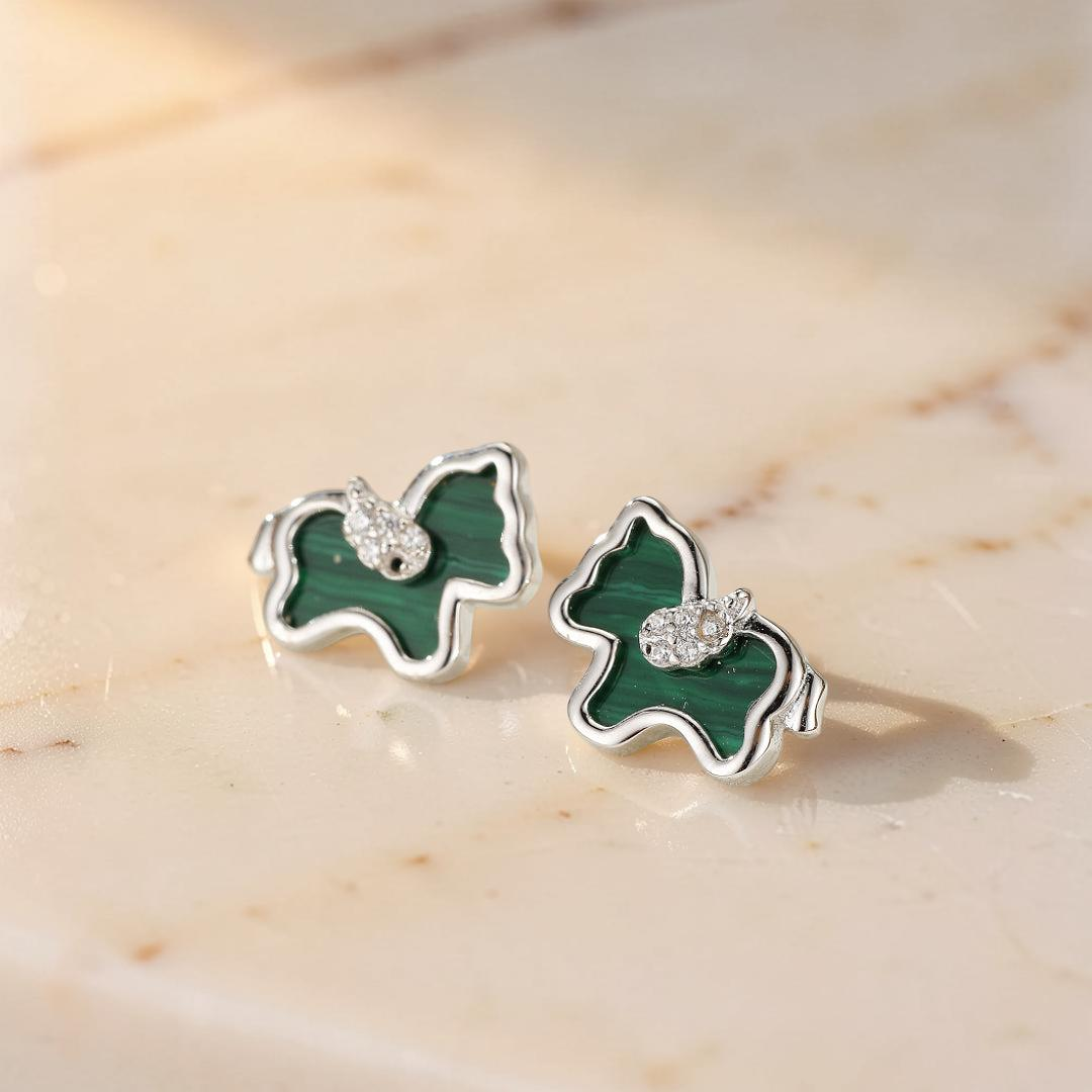 Boucles d'Oreilles Malachite Cheval – Élégance Libre, Argent