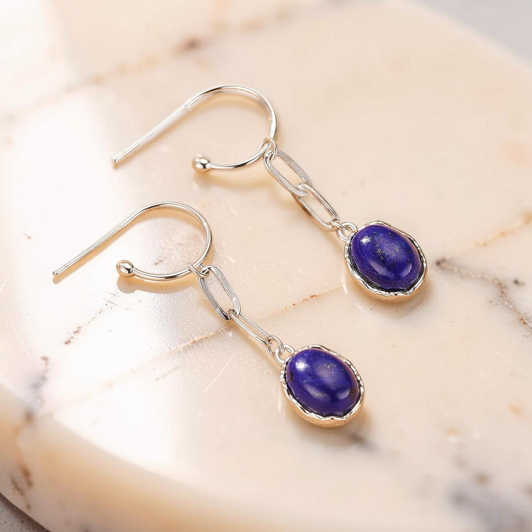 Boucles d’oreilles Malachite/Lapis Lazuli – Harmonie des Pierres, Argent