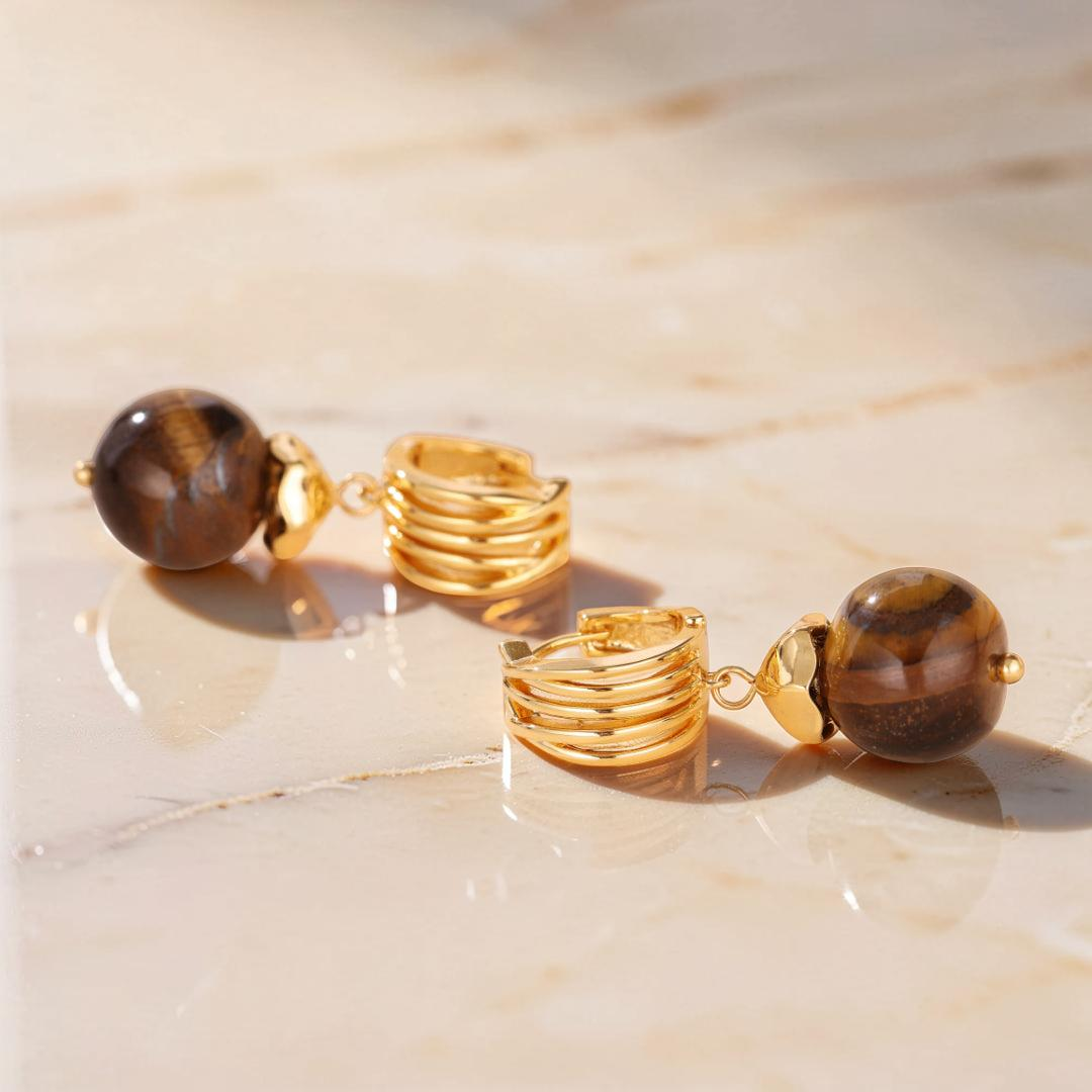 Boucles d'Oreilles Œil de Tigre – Éclat Sauvage