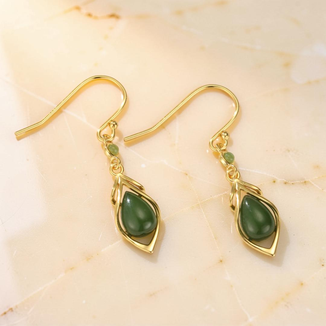 Boucles d’Oreilles Pendantes Jade – Éveil Sacré, Argent