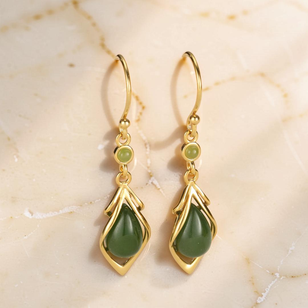 Boucles d’Oreilles Pendantes Jade – Éveil Sacré, Argent