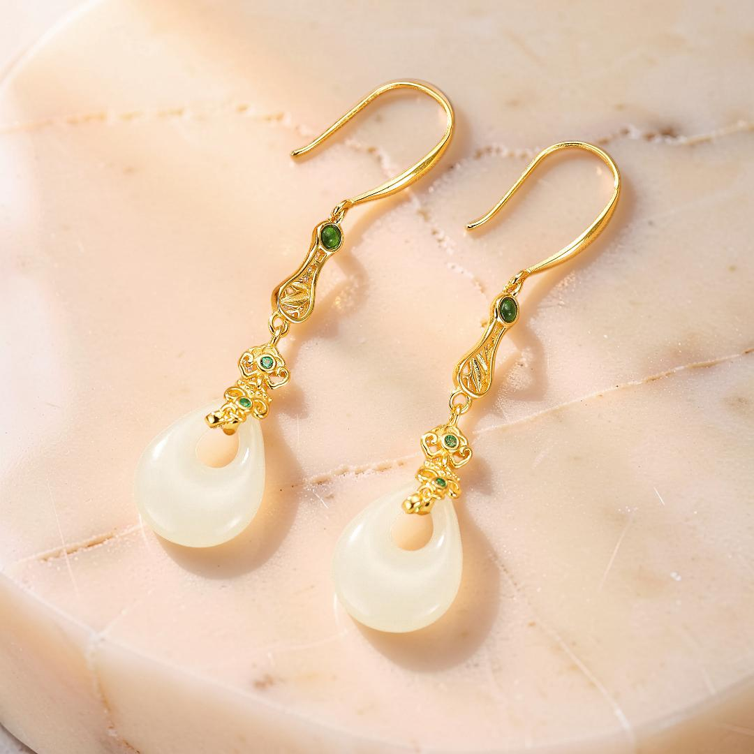 Boucles d’Oreilles Pendantes Jade – Gloire Impériale, Argent Plaqué Or
