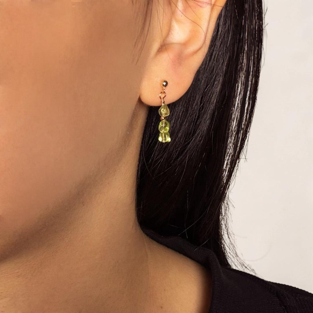 Boucles d’Oreilles Pendantes Péridot – Gouttes Solaires, Argent Plaqué Or