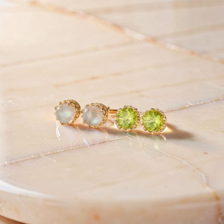 Boucles d'Oreilles Péridot ou Labradorite – Soleil, Argent Plaqué Or