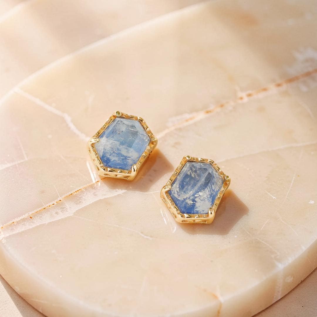Boucles d'Oreilles Pierre de Lune – Luna, Argent Plaqué Or
