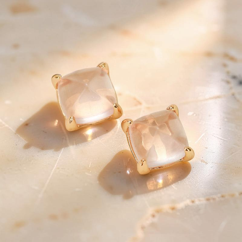 Boucles d'Oreilles Quartz Rose – Éclat Divin, Argent Plaqué Or