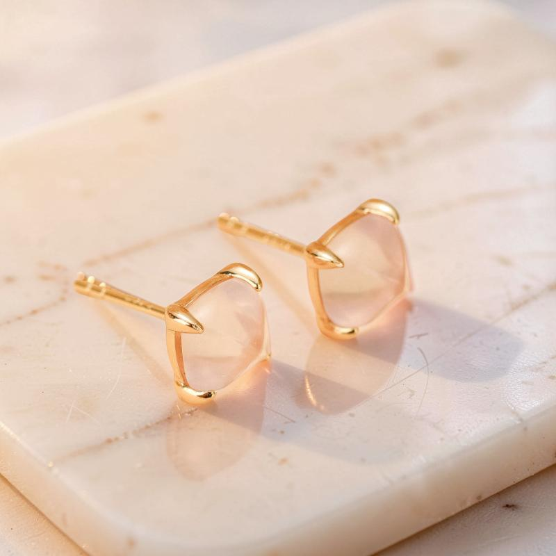 Boucles d'Oreilles Quartz Rose – Éclat Divin, Argent Plaqué Or