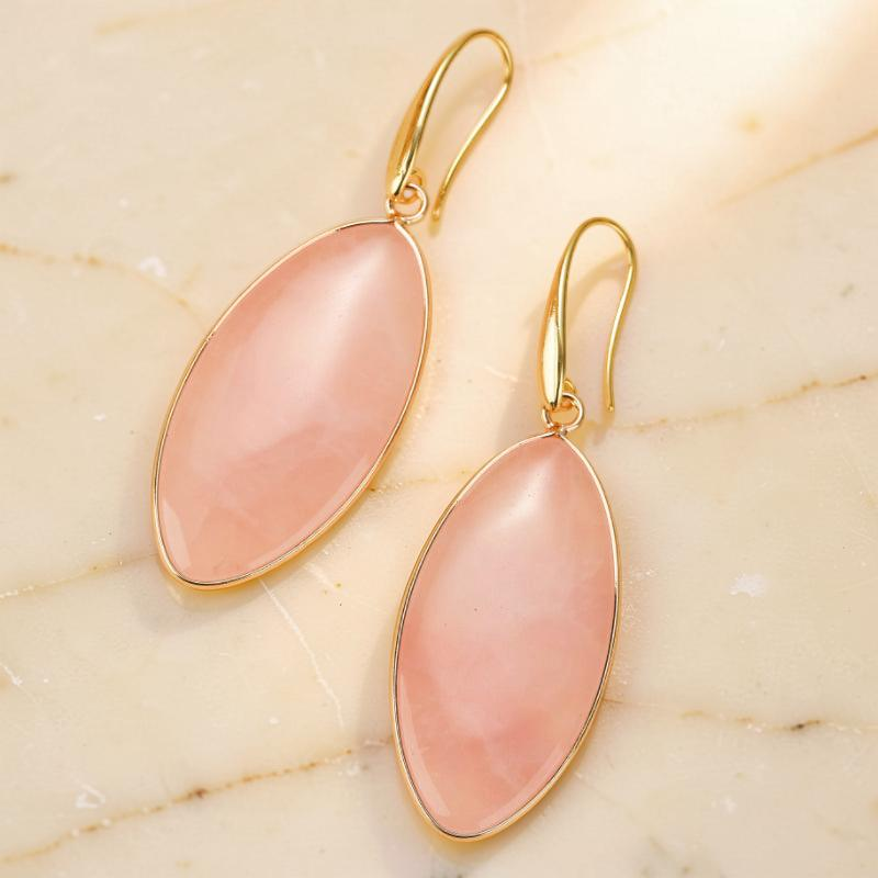 Boucles d'Oreilles Quartz Rose – Élégance Lumineuse