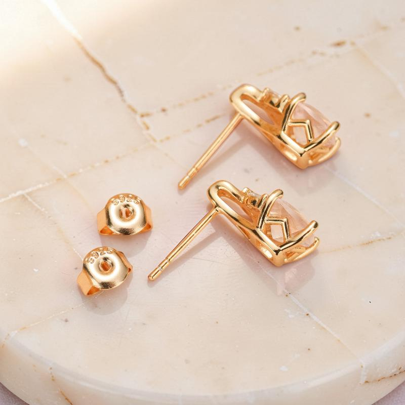 Boucles d'Oreilles Quartz Rose – Élégant Feuillu, Argent Plaqué Or