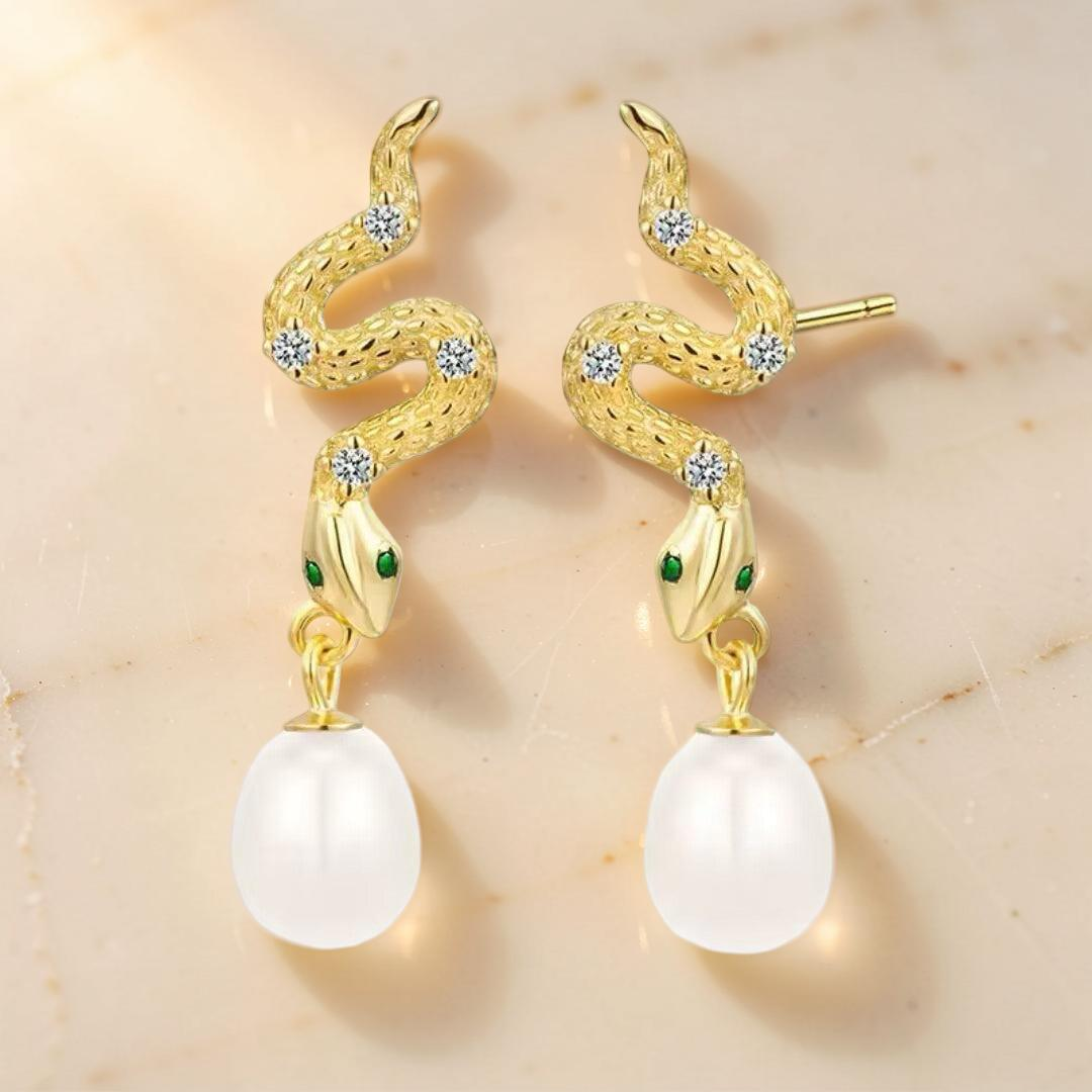 Boucles d’Oreilles Serpent – Mystique Perlée, Argent 925