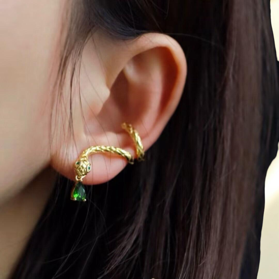 Boucles d’Oreilles Serpent – Spirale de Sagesse, Argent Plaqué Or