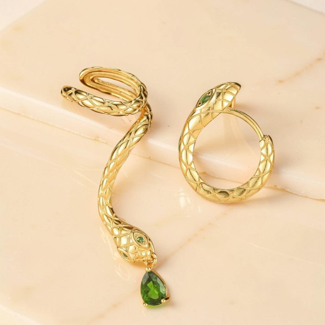 Boucles d’Oreilles Serpent – Spirale de Sagesse, Argent Plaqué Or