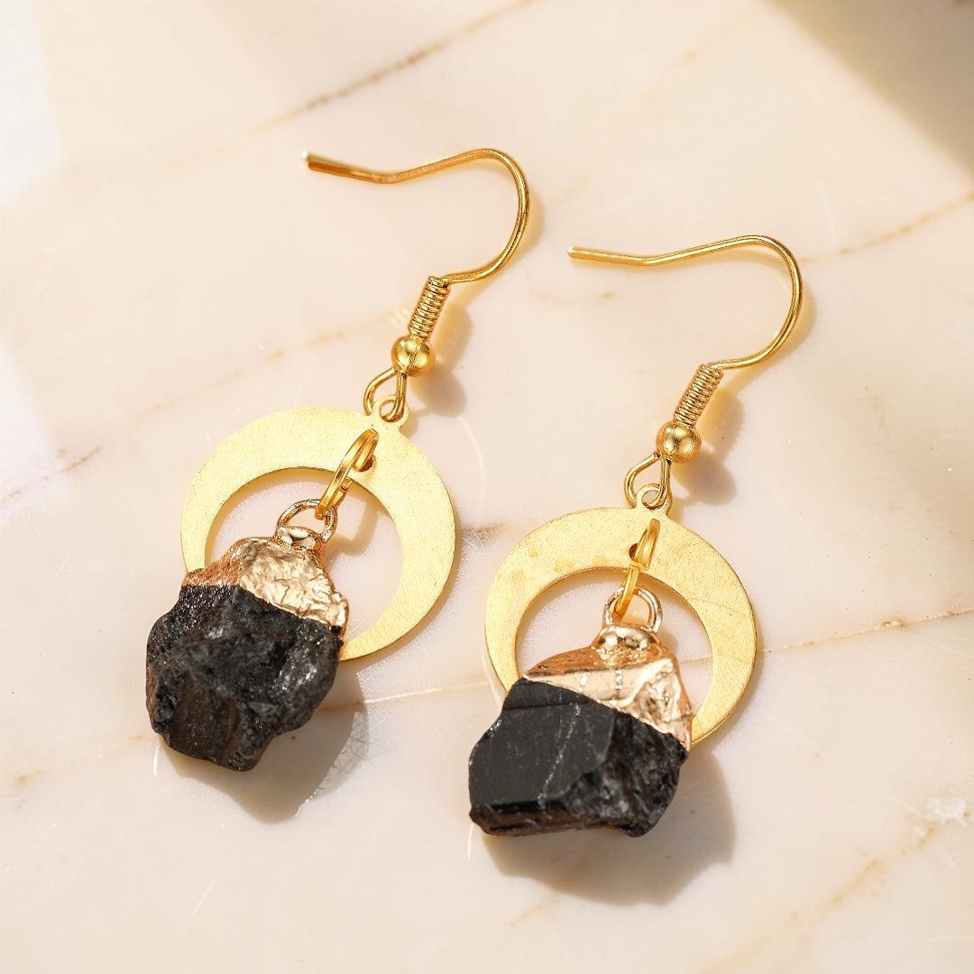 Boucles d’Oreilles Tourmaline Noire – Lune Sombre