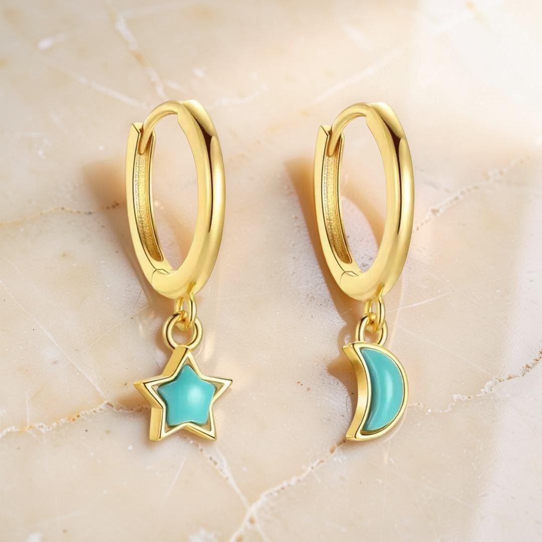 Boucles d’Oreilles Turquoise – Ciel Enchanté, Argent Plaqué Or