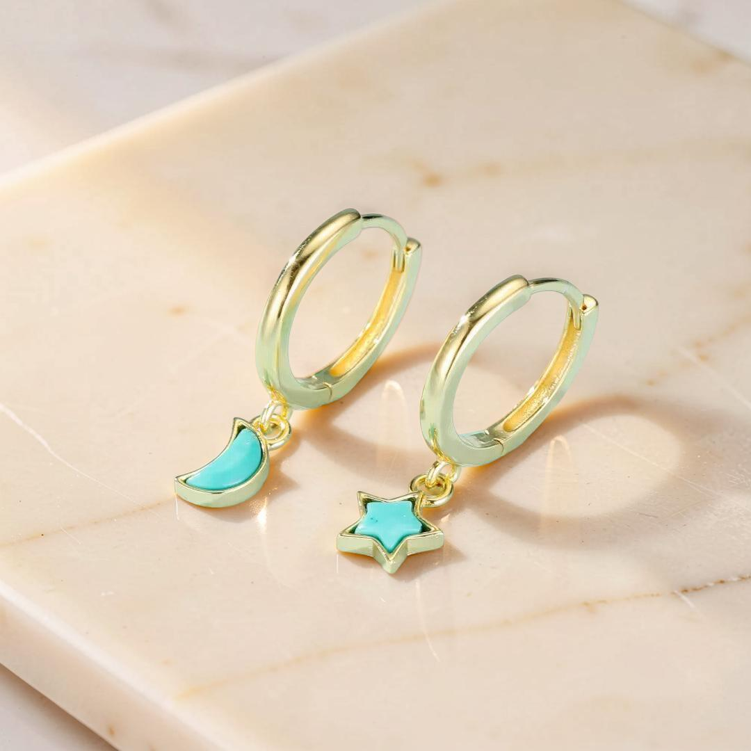 Boucles d’Oreilles Turquoise – Ciel Enchanté, Argent Plaqué Or