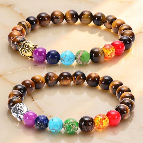 Bracelet 7 Chakras Œil de Tigre et Pierres Naturelles - Bouddha