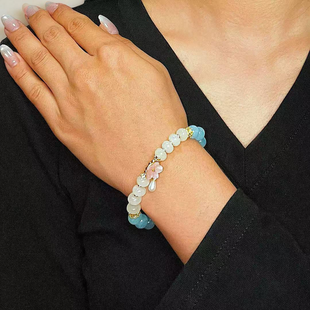 Bracelet Aigue-Marine et Agate – Fleur de Rosée