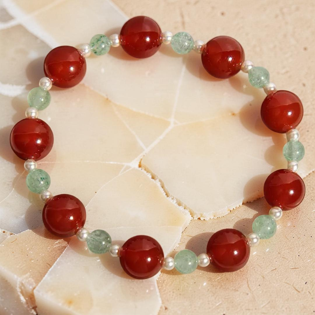 Bracelet Agate Rouge et Quartz Fraise Vert – Éclat Vital
