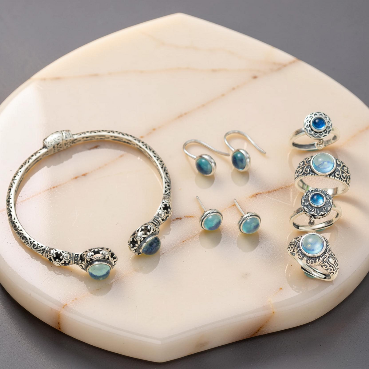 Boucles d'Oreilles Aigue Marine – Azur Élégance, Argent