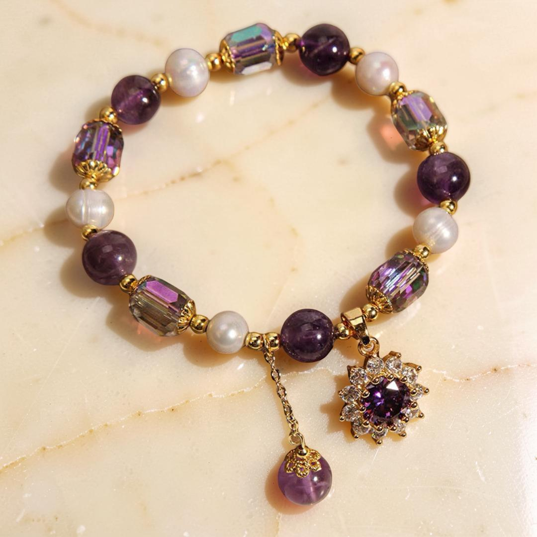 Bracelet Améthyste et Perle – Fleur de Soleil